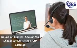 High school students learning through online AP classes on laptops