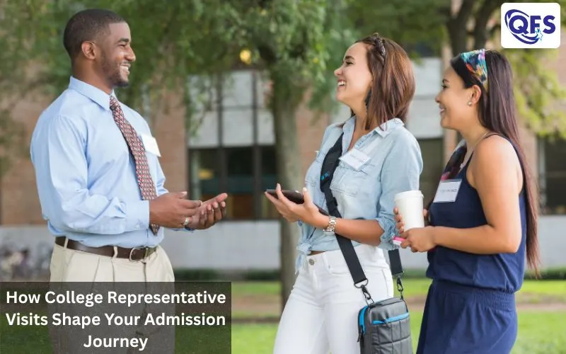 Students interacting with college representatives during a school visit
