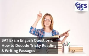 Student analyzing SAT Exam English Questions on a laptop during test prep session.