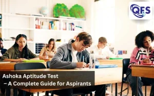 Students attempting for the Ashoka Aptitude Test with reasoning materials