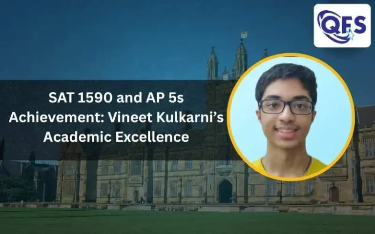 Student celebrating SAT 1590 and AP 5s Achievement