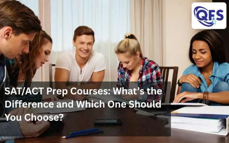 SAT and ACT prep students studying with books and laptops at Quest For Success