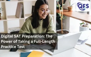 Student taking a full-length digital SAT practice test on a laptop during online SAT preparation
