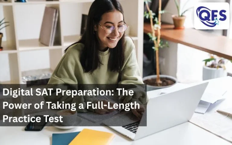 Student taking a full-length digital SAT practice test on a laptop during online SAT preparation