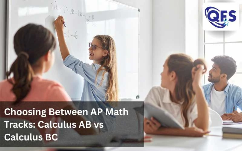 Students studying AP Math while comparing AP Calculus AB and AP Calculus BC