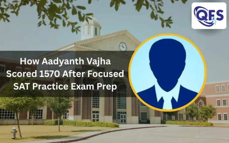 Student scoring 1570 after focused SAT practice exam training at QFS Bangalore