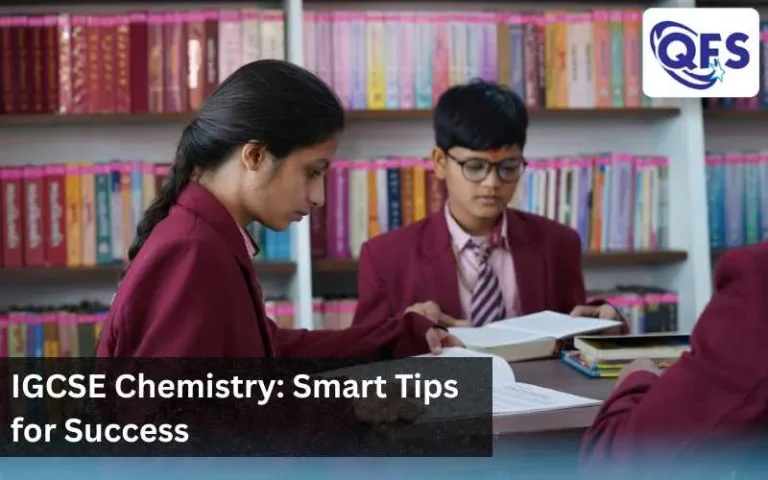 Student revising IGCSE Chemistry using flashcards