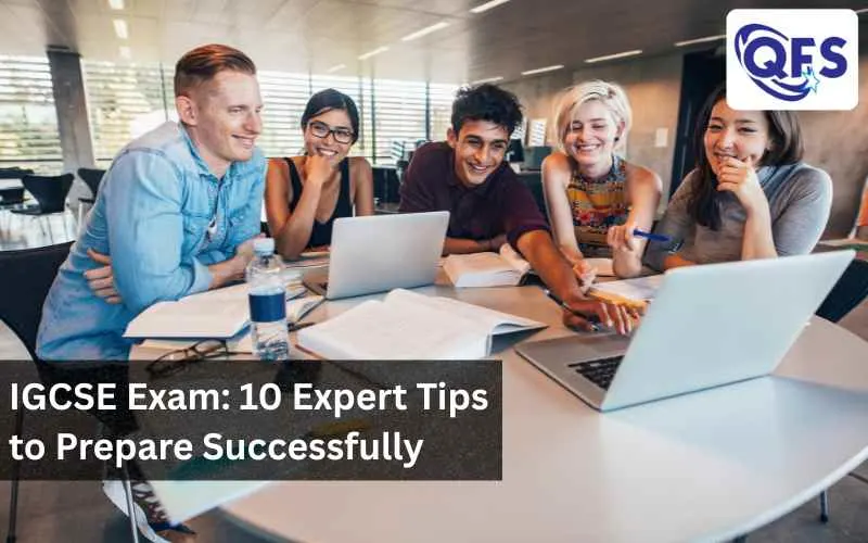 Students preparing for IGCSE exam with books and notes spread out