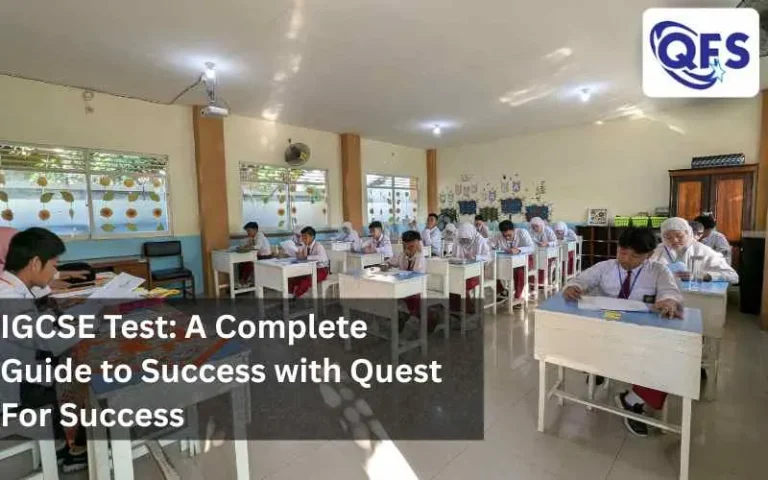 Students writing exam papers at desk to prepare for IGCSE Test