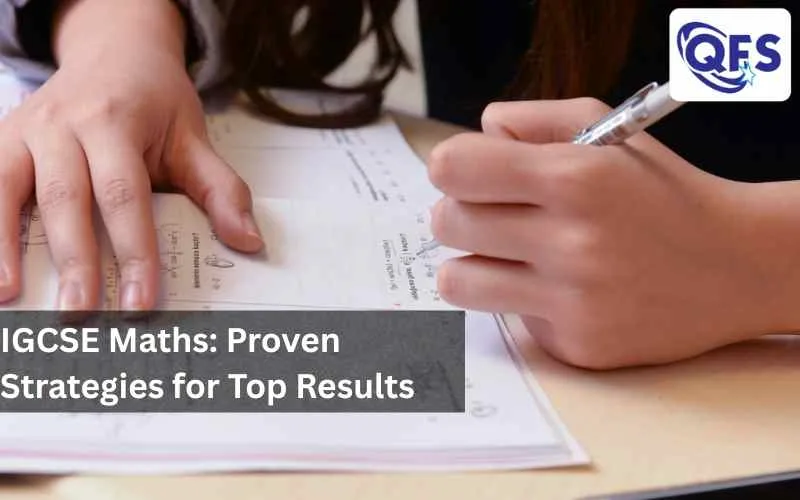 Student solving mathematics problems on paper during IGCSE revision