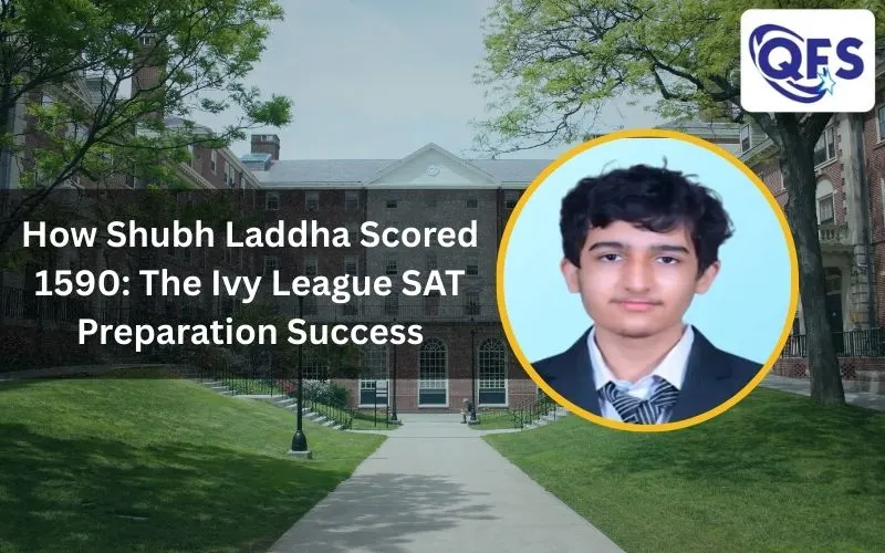 Student celebrating a 1590 SAT score after Ivy League SAT prep at Quest For Success