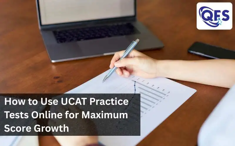 Student practising UCAT mock test online using a laptop with timed questions.