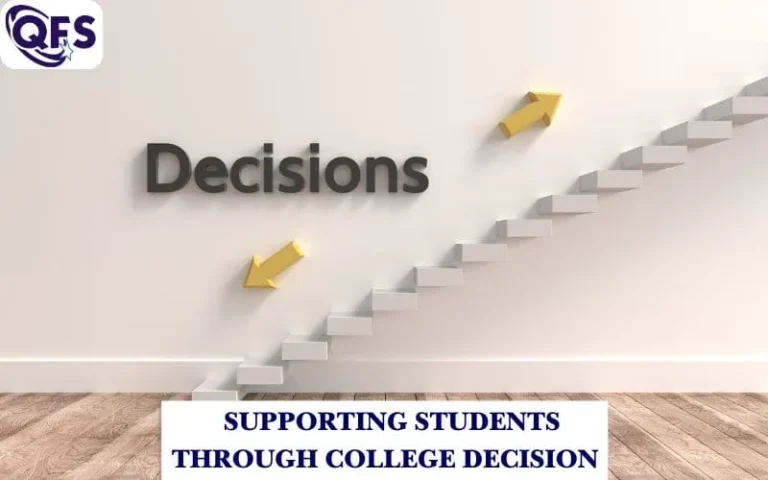 Parent supporting student during college admissions decisions with guidance from QFS.