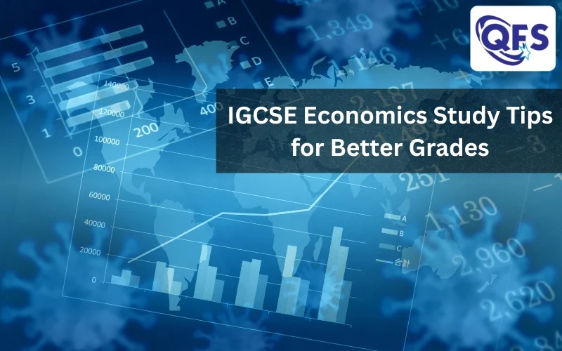 Student revising IGCSE Economics notes at a study desk