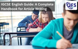 Student writing an article for IGCSE English exam