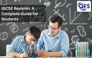 Student engaged in IGCSE revision with books and notes