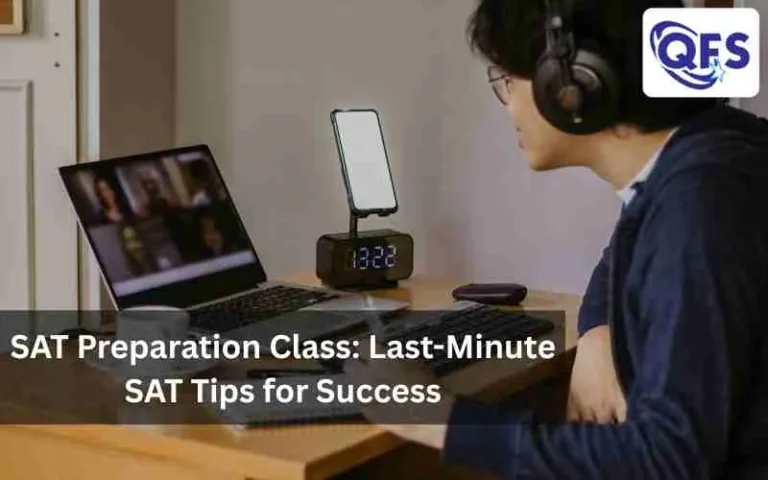 Student studying for the SAT exam using notes and digital tools