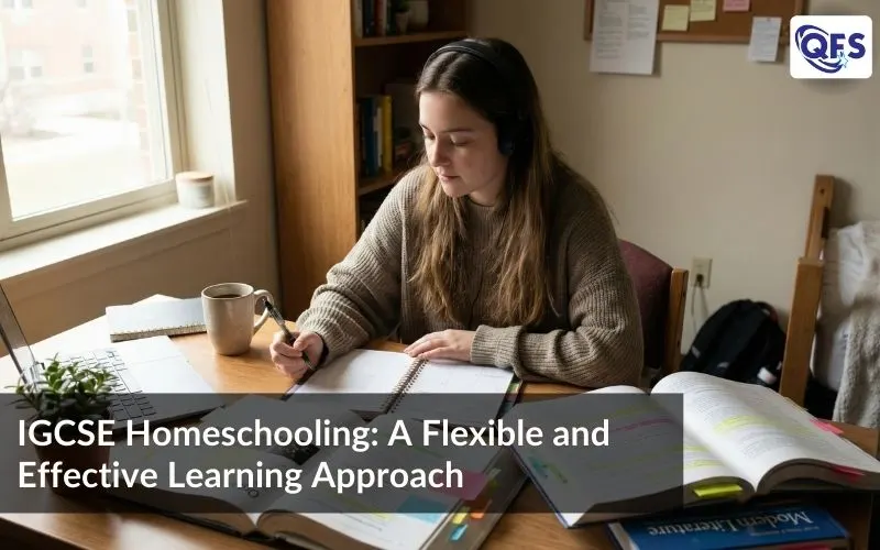 Student studying at home as part of an IGCSE homeschooling program with online learning support