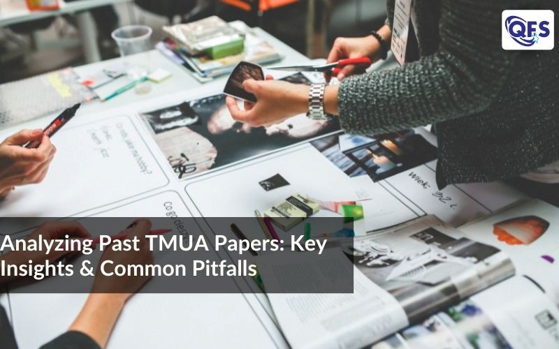 Student analyzing past TMUA papers with notes and calculations for exam preparation