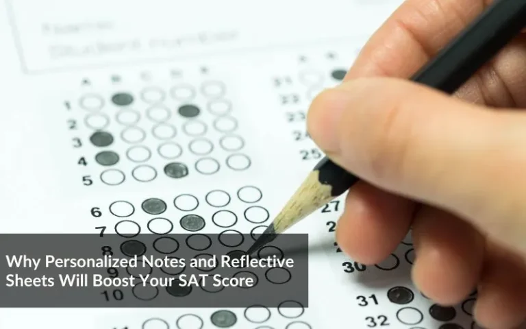 Student reviewing mock test notes to improve SAT score using Quest For Success Mock Series