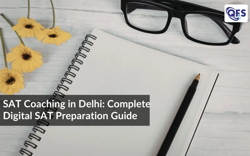 Student study setup with notebook, pencil and glasses for SAT coaching in Delhi