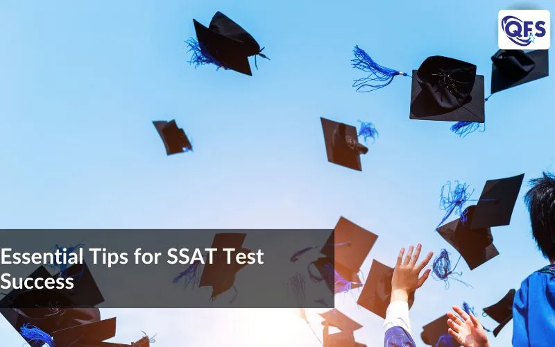 Student preparing with notes and practicing tips for SSAT test at study desk
