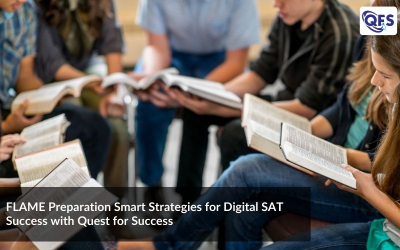 Student reviewing SAT scores and essays during FLAME preparation with guidance from Quest for Success