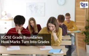 Students taking an exam illustrating IGCSE grade boundaries and grading system
