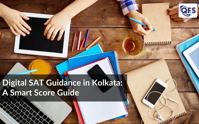Students studying with devices for Digital SAT guidance in Kolkata
