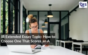 Student researching and reading for IB Extended Essay topic selection and planning