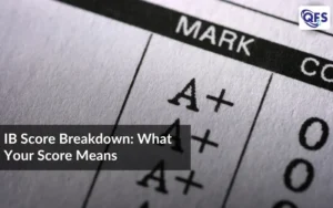 IB score breakdown showing grade sheet with A+ marks and score evaluation