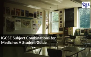 IGCSE subject combinations for medicine displayed in a school classroom