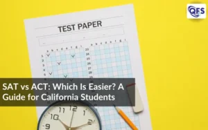 SAT vs ACT which is easier — test paper, clock, and pencil on a yellow desk for California students
