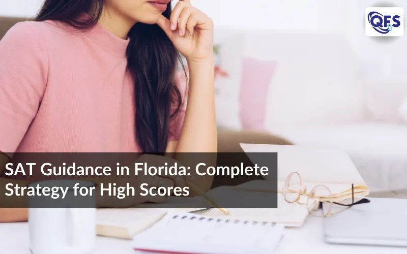 Student focused on digital exam practice with laptop during SAT guidance in Florida