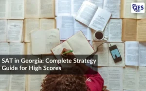 Student studying with books and notes for SAT in Georgia exam strategy
