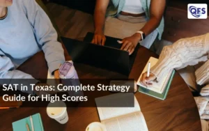 Students studying together for SAT in Texas using digital tools and notes